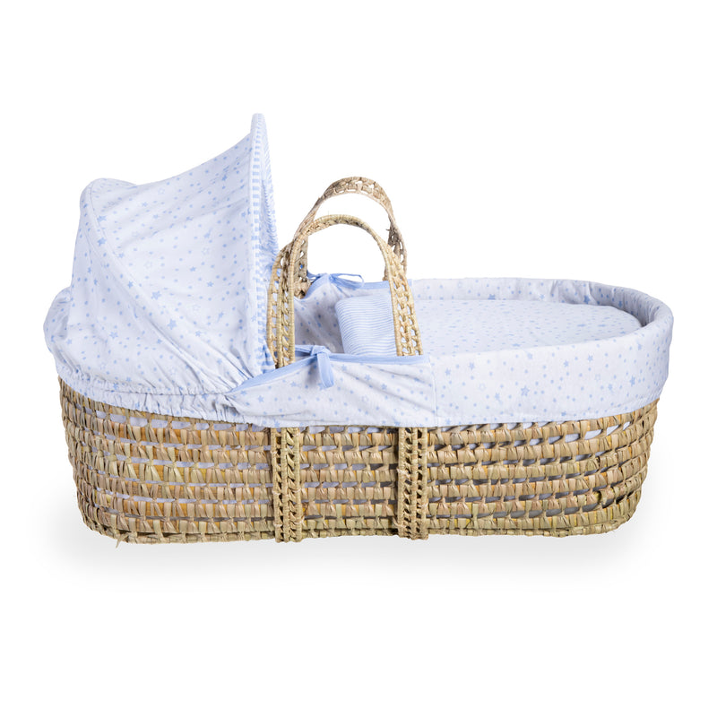 Blue Stars & Stripes Palm Moses Basket showcasing the traditional Moses basket design with a Moses hood | Moses Baskets | Co-sleepers | Nursery Furniture - Clair de Lune UK