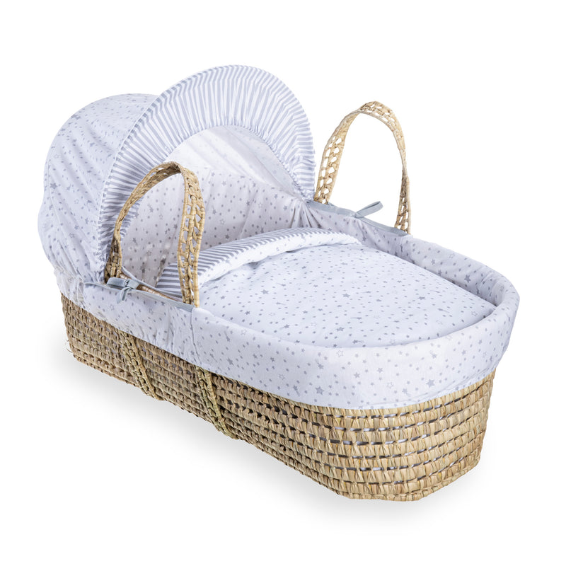 Grey Stars & Stripes Palm Moses Basket | Moses Baskets | Co-sleepers | Nursery Furniture - Clair de Lune UK