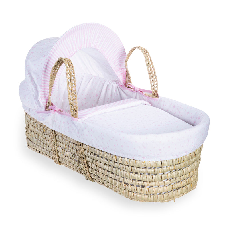 Pink Stars & Stripes Palm Moses Basket | Moses Baskets | Co-sleepers | Nursery Furniture - Clair de Lune UK