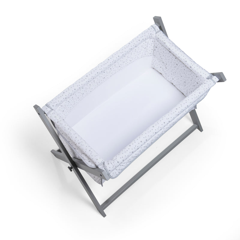 Stars & Stripes Folding Breathable Crib coming with a sturdy grey stand, breathable star-print dressing and supportive mattress | Bedside Cribs & Folding Cribs | Next To Me Cots & Newborn Baby Beds | Co-sleepers - Clair de Lune UK