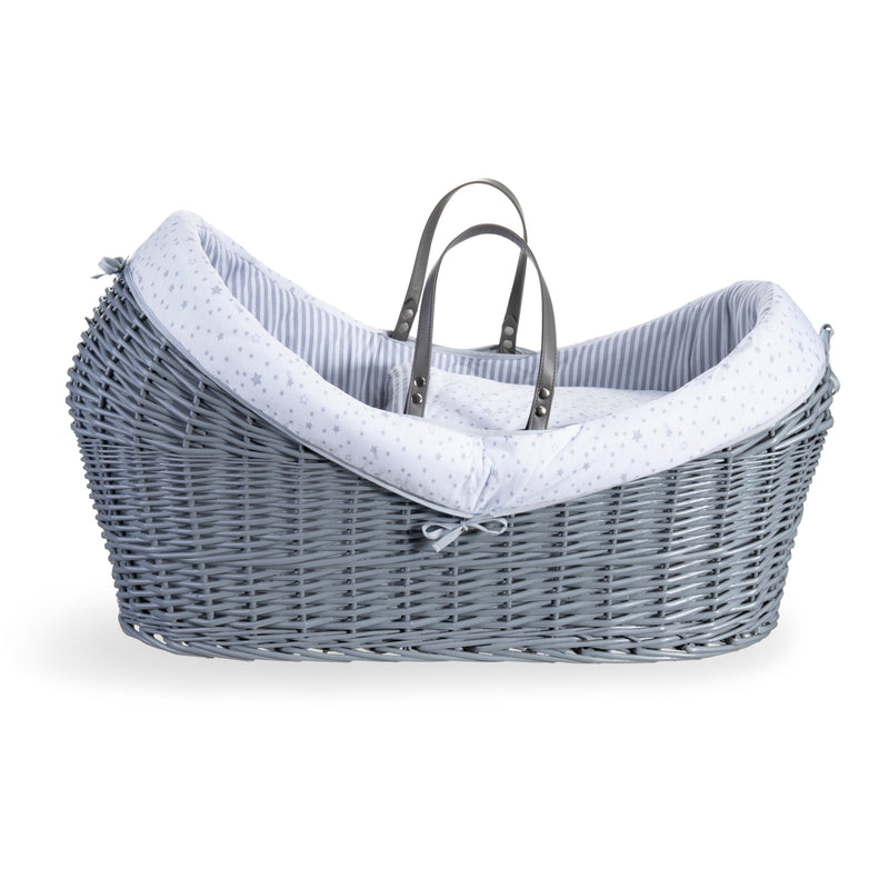 Grey Stars & Stripes Grey Wrapover® Noah Pod® showing the cocoon shape of the basket | Bassinets | Nursery Furniture - Clair de Lune UK
