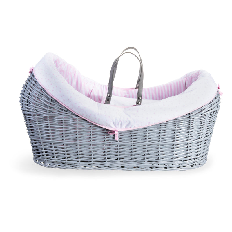 Pink Stars & Stripes Grey Wrapover® Noah Pod® showing the cocoon shape of the basket | Bassinets | Nursery Furniture - Clair de Lune UK
