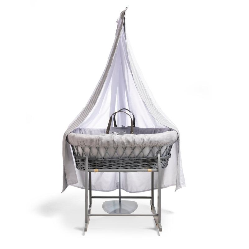 Waffle Grey Wicker Moses Basket Starter Set & Deluxe Drape | Moses Baskets and Stands | Co-sleepers | Nursery Furniture - Clair de Lune UK