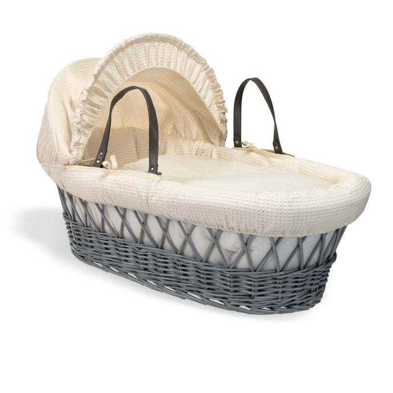 Cream Waffle Grey Wicker Moses Basket | Co-sleepers | Nursery Furniture - Clair de Lune UK