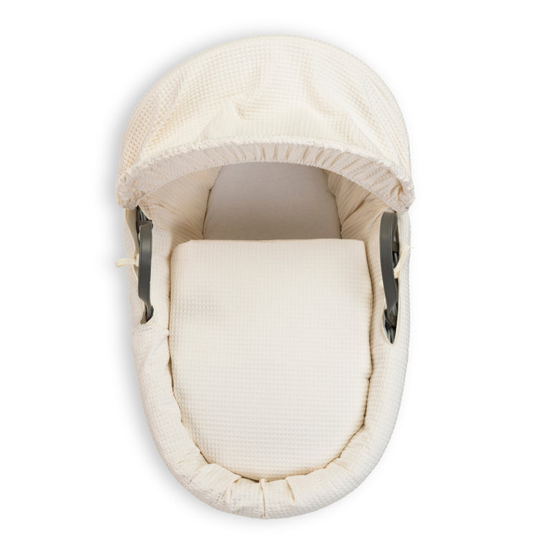 Cream Waffle Grey Wicker Moses Basket coming complete with detachable, adjustable hood, fibre mattress and coverlet | Moses Baskets | Co-sleepers | Nursery Furniture - Clair de Lune UK