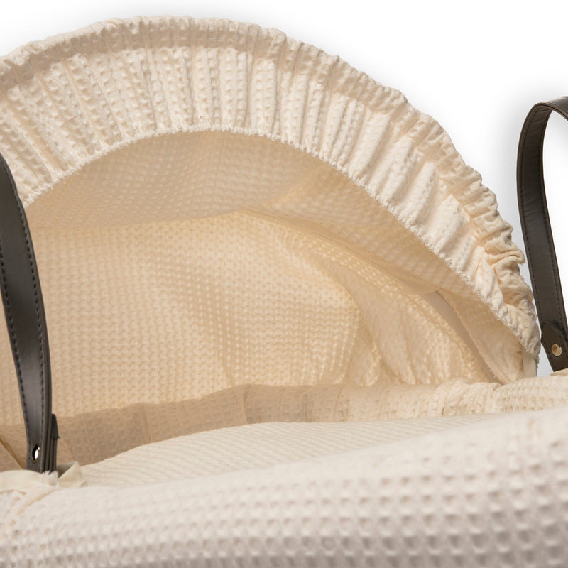 Cream Moses Basket Bedding Set coming complete with a matching coverlet, bassinet dressing and hood | Moses Basket Dressings | Bedding Sets - Clair de Lune UK