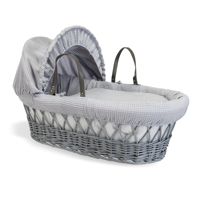 Grey Waffle Grey Wicker Moses Basket | Moses Baskets | Co-sleepers | Nursery Furniture - Clair de Lune UK