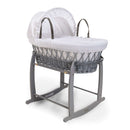 White Waffle Grey Wicker Moses Basket on the Grey Deluxe Rocking Stand | Moses Baby Baskets & Bassinets | Nursery Furniture - Clair de Lune UK