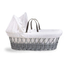 White Waffle Grey Wicker Moses Basket coming complete with an adjustable, removable hood, padded liner, two carry handles, a coverlet, and a hypoallergenic fibre mattress | Moses Baby Baskets & Bassinets | Nursery Furniture - Clair de Lune UK
