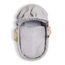 Grey Waffle Palm Moses Basket showcasing the coverlet, mattress and the hood | Moses Baby Baskets, Bassinets | Nursery Furniture - Clair de Lune UK