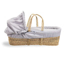Grey Waffle Palm Moses Basket showing the palm and hood to create a traditional yet cosy sleeping space for babies | Moses Baby Baskets, Bassinets | Nursery Furniture - Clair de Lune UK
