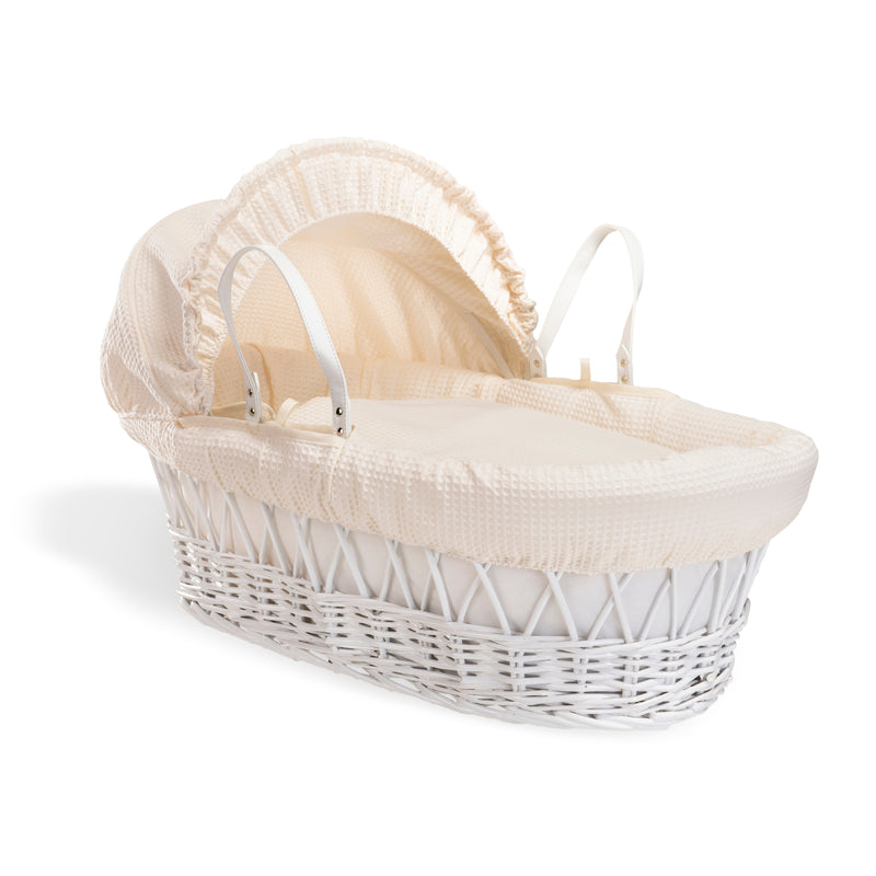 Cream Waffle White Wicker Moses Basket | Co-sleepers | Nursery Furniture - Clair de Lune UK