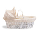 Cream Waffle White Wicker Moses Basket side view showing the natural wicker weave and leather-look handles | Moses Baby baskets, bassinets & Co-sleepers | Nursery Furniture - Clair de Lune UK