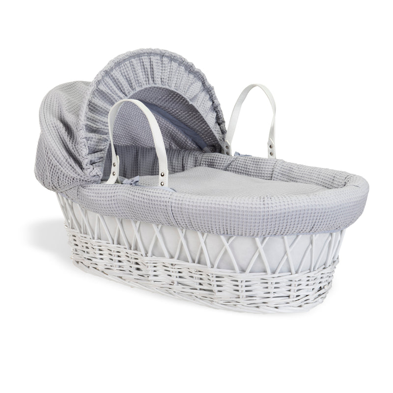 Grey Waffle White Wicker Moses Basket | Co-sleepers | Nursery Furniture - Clair de Lune UK