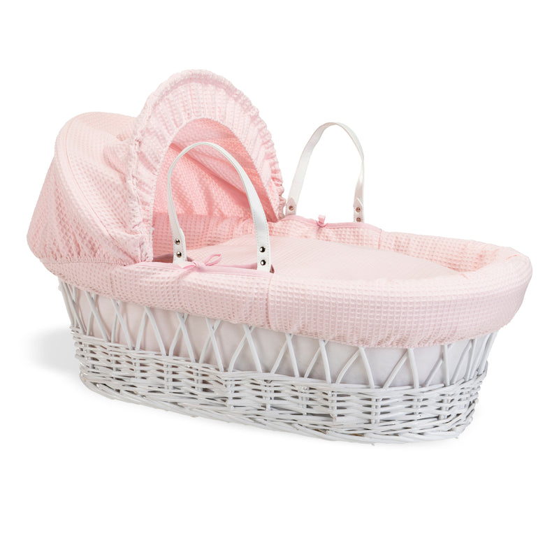 Pink Waffle White Wicker Moses Basket | Co-sleepers | Nursery Furniture - Clair de Lune UK