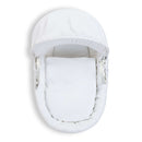 White Waffle White Wicker Moses Basket coming complete with detachable, adjustable hood, fibre mattress and coverlet | Moses Baby baskets, bassinets & Co-sleepers | Nursery Furniture - Clair de Lune UK
