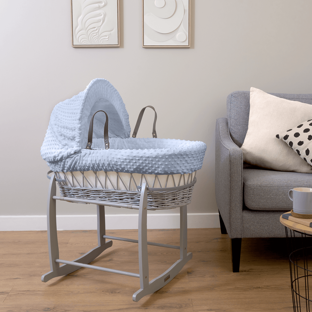 Complete Moses Basket Set With Mattress For Your Little One Pink Dimple Grey Wicker Moses Basket With Rocking Stand - Includes Mattress, Liner & Quilt With Folding