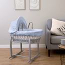 Blue Dimple Grey Wicker Moses Basket bundled with the Grey Deluxe Rocking Stand | Moses Baby Baskets, Bassinets & Co-sleepers | Nursery Furniture - Clair de Lune UK