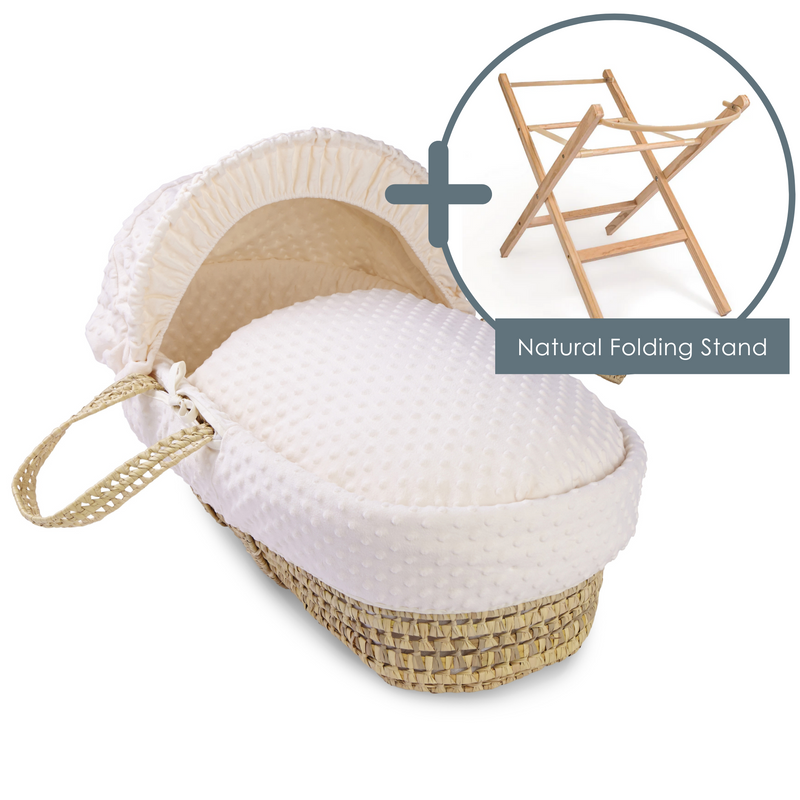 Cream Dimple Palm Moses Basket with the Natural Compact Folding Stand Bundle | Moses Baskets and Stands | Co-sleepers | Nursery Furniture - Clair de Lune UK