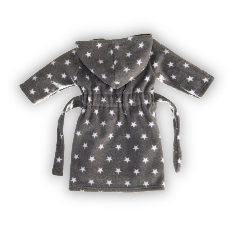 The back of super soft Clair de Lune Star Fleece Baby Dressing Gown with a hood in the white background. 