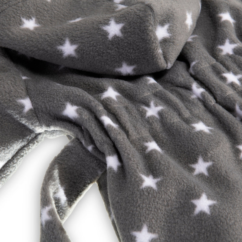 The back of super soft Clair de Lune Star Fleece Baby Dressing Gown with the robe zoomed in.