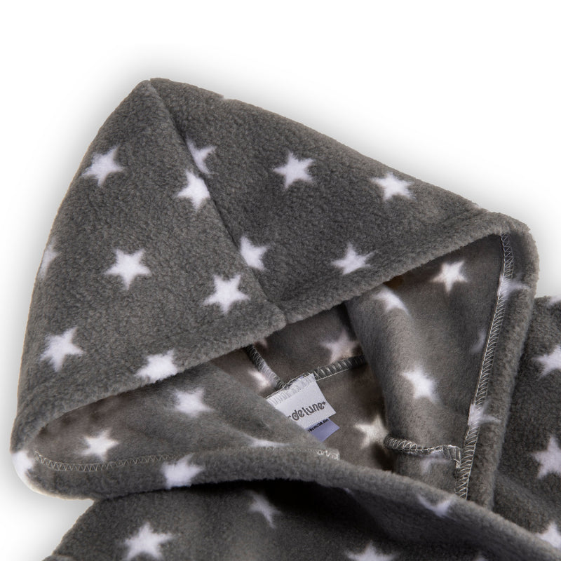 Super soft Clair de Lune Star Fleece Baby Dressing Gown with the hood zoomed in.4