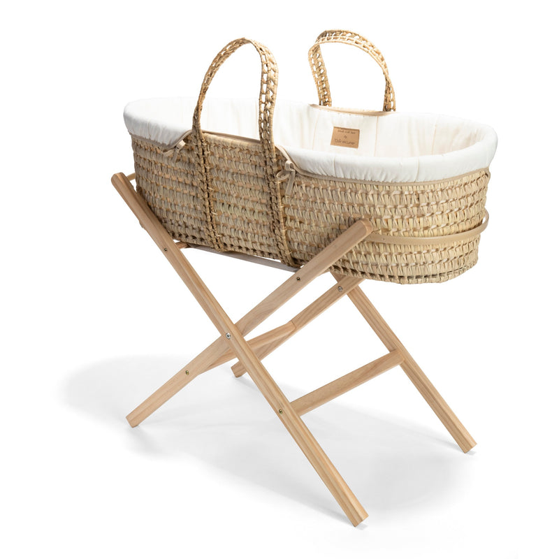 Cream Organic Palm Moses Basket on the Natural Folding Stand | Moses Baskets and Stands | Co-sleepers | Nursery Furniture - Clair de Lune UK