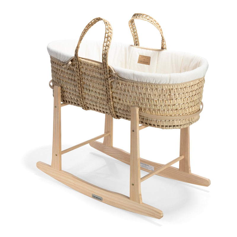 Cream Organic Palm Moses Basket on the Natural Standard Rocking Stand | Moses Baskets and Stands | Co-sleepers | Nursery Furniture - Clair de Lune UK