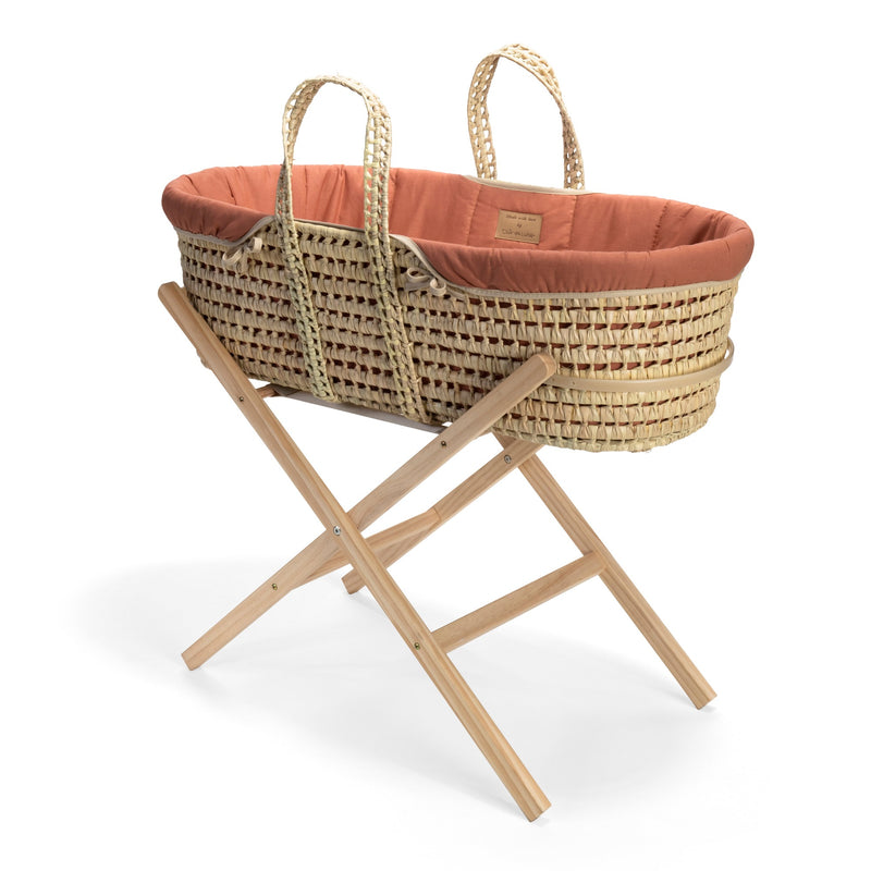  Organic Palm Moses Basket in Rust Orange on a Natural Folding Stand | Moses Baskets and Stands | Co-sleepers | Nursery Furniture - Clair de Lune UK
