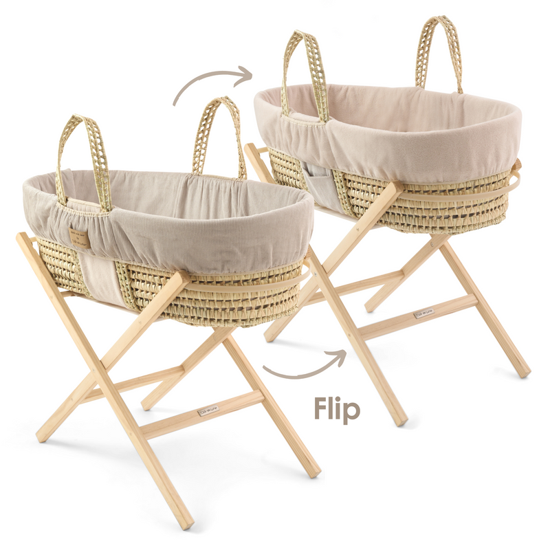 Reversible Cord Palm Moses Basket With Natural Compact Folding Stand in two reversed sides from the Reversible Cord Palm Moses Basket Bundle | Moses Baskets and Stands | Co-sleepers | Nursery Furniture - Clair de Lune UK