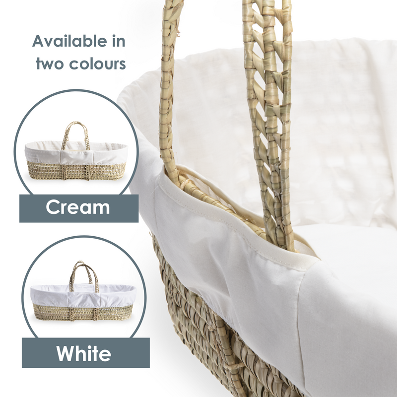 Cream Special Buy - Scandi Moses Basket With Stand and Blanket with the two colour variants: white and cream | Moses Basket Bundles - Clair de Lune UK