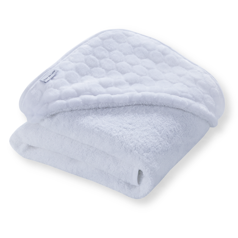 Folded White Marshmallow Hooded Towel for organising | Baby Bathing & Changing Essentials - Clair de Lune UK