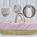 Pink Replacement Fleece Moses Basket Liner on a palm Moses basket  | Moses Baby Basket Bedding | Nursery Linen - Clair de Lune UK