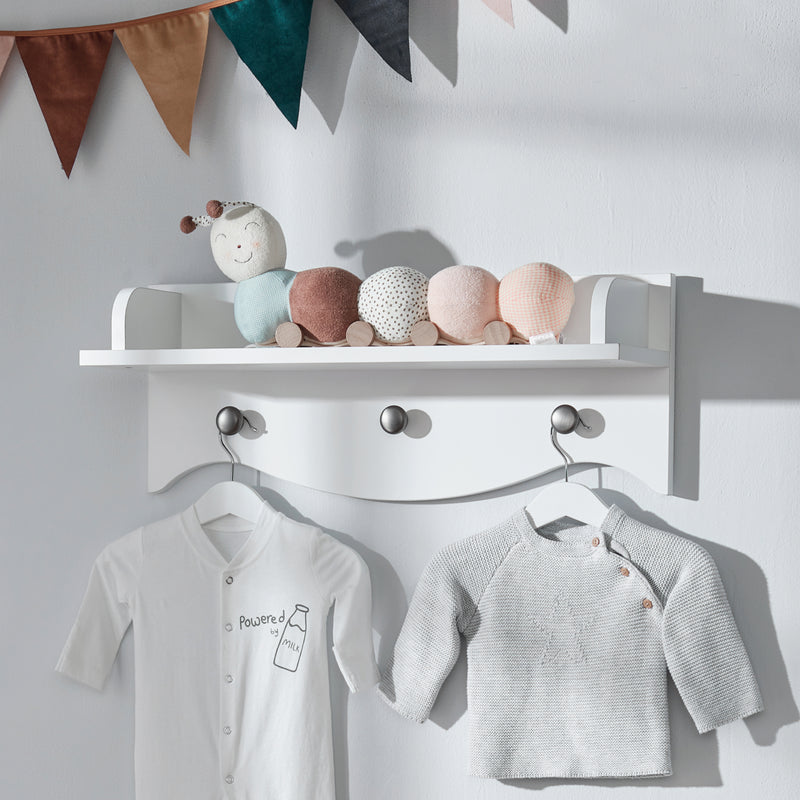 White CuddleCo Clara Shelf in a natural Scandi White gender-neutral nursery | Storage Solutions | Nursery Furniture - Clair de Lune UK