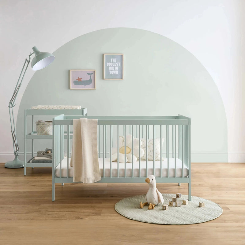 Sage Green CuddleCo Nola 2 Piece Room Set with the cot bed transformed as a cot | Nursery Furniture Sets | Room Sets | Nursery Furniture - Clair de Lune UK