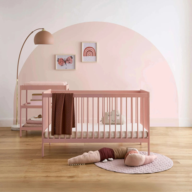 Blush Pink CuddleCo Nola 2 Piece Room Set with the cot bed transformed as a cot | Nursery Furniture Sets | Room Sets | Nursery Furniture - Clair de Lune UK