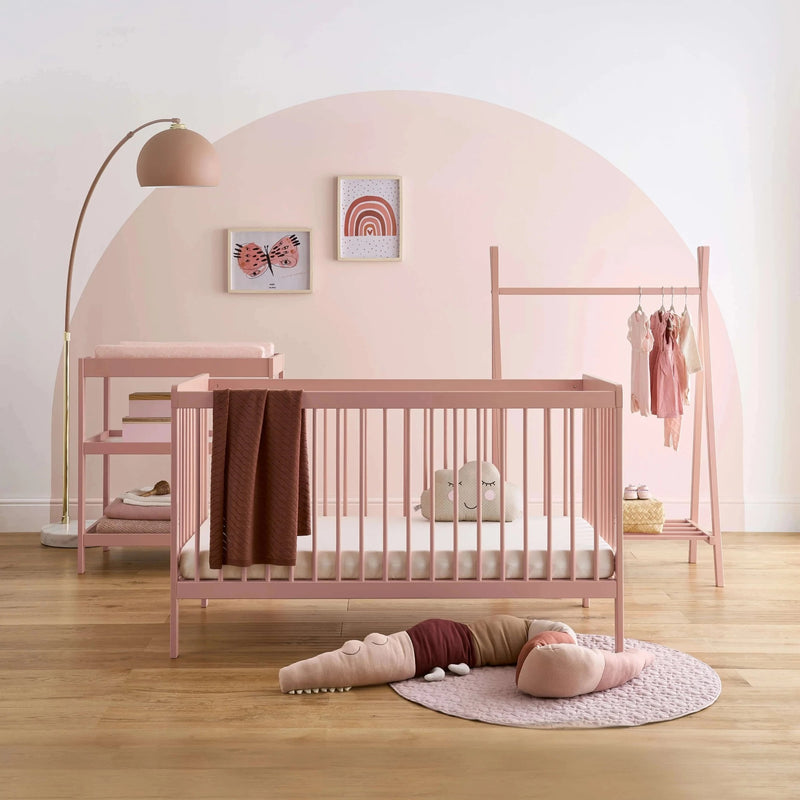 Blush Pink CuddleCo Nola 3 Piece Room Set with the cot bed transformed as a cot | Nursery Furniture Sets | Room Sets | Nursery Furniture - Clair de Lune UK