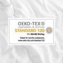 The OEKO-TEX 100 certification of the 2 Pack White Fitted Cotton Cot Sheets - 120 x 60 cm  | Soft Baby Sheets | Cot & Cot Bed Bedding | Nursery Linen - Clair de Lune UK
