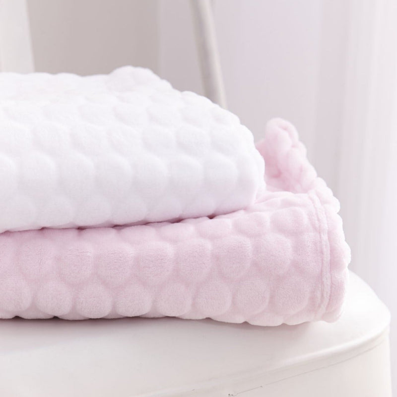 A stack of two Marshmallow Baby Blankets in white and pink | Cosy Baby Blankets | Nursery Bedding | Newborn, Baby and Toddler Essentials - Clair de Lune UK