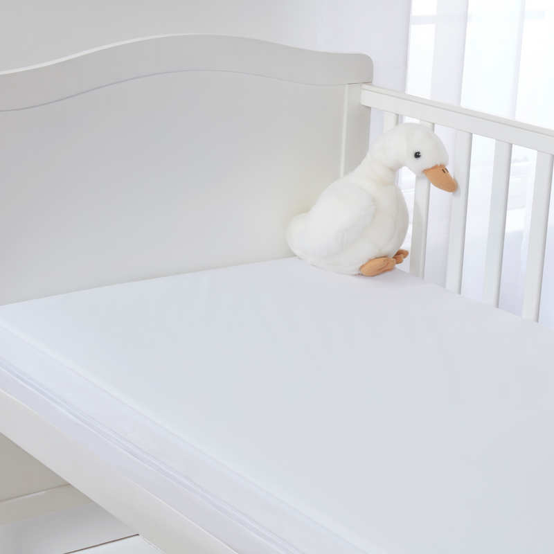 Micro-Fresh® Waterproof Cot Bed Mattress Protector - 140 x 70 cm on a cot bed mattress | Soft Baby Sheets | Cot, Cot Bed, Pram, Crib & Moses Basket Bedding - Clair de Lune UK