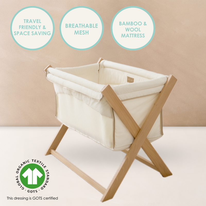 The unique selling points of the Organic Folding Crib | Bedside & Folding Cribs | Next To Me Cots & Newborn Baby Beds | Co-sleepers - Clair de Lune UK