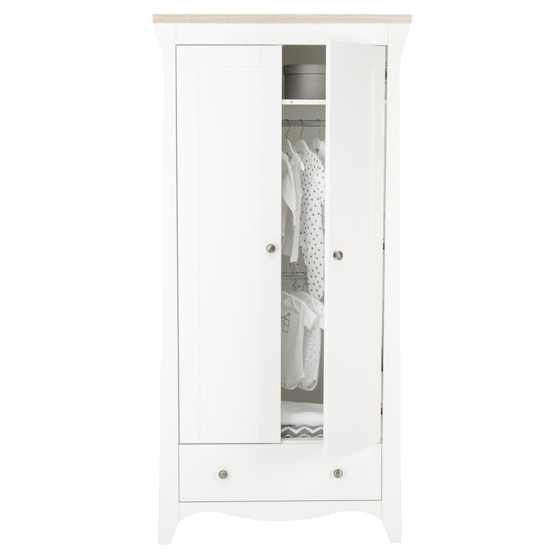 White and Natural CuddleCo Clara 2 Door Double Wardrobe with an open door | Wardrobes & Shelves | Storage Solutions | Nursery Furniture - Clair de Lune UK