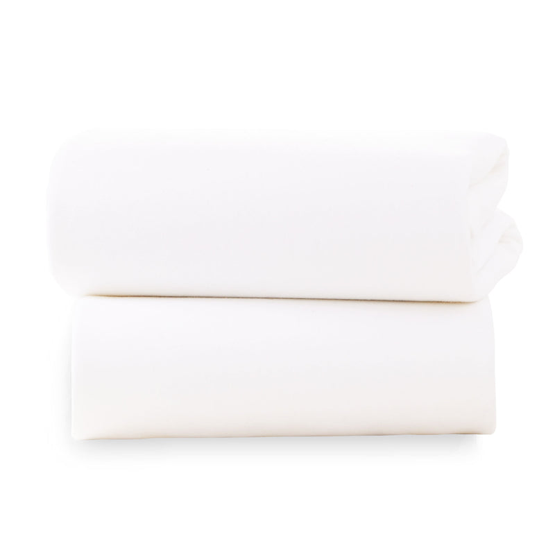 A Pack of 2 Folded White Fitted Cotton Moses Fitted Sheets - 74 x 30 cm | Soft Baby Sheets | Cot, Cot Bed, Pram, Crib & Moses Basket Bedding - Clair de Lune UK