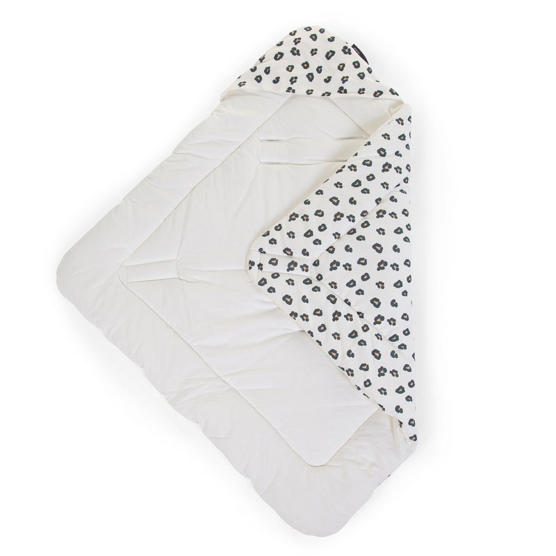 Childhome Leopard Universal Babywrapper in a trendy leopard print and is white on the inside | Cosy Baby Blankets | Nursery Bedding | Newborn, Baby and Toddler Essentials - Clair de Lune UK