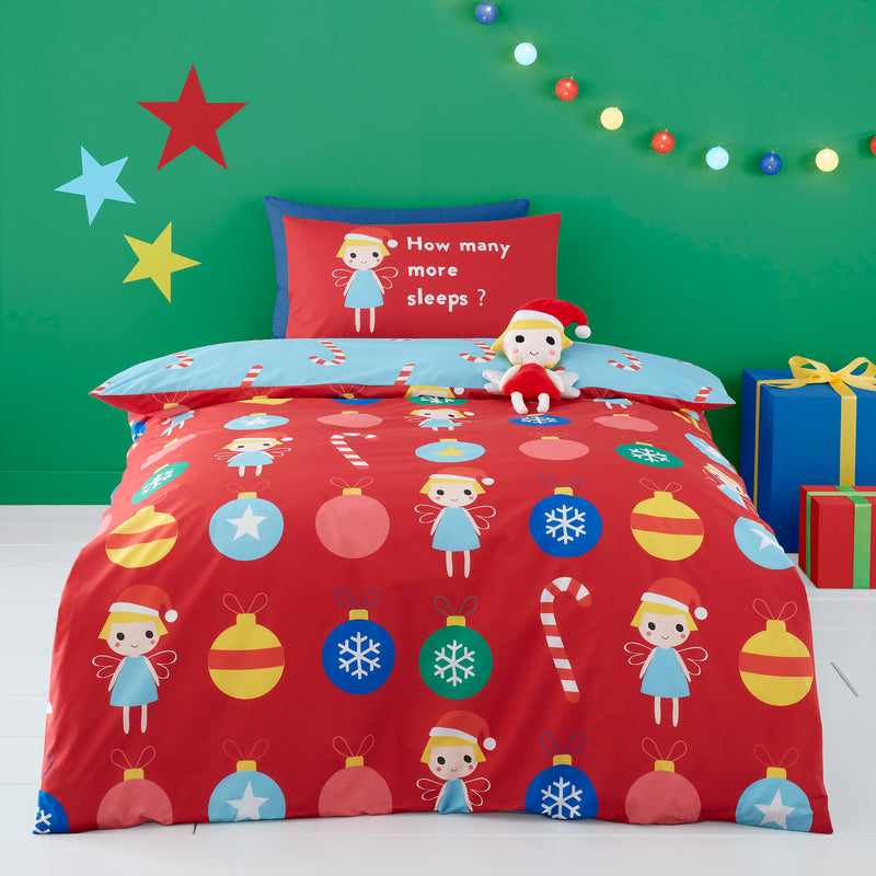 Cosatto Christmas Fairy Single Bed Duvet Cover Set on a single bed in a green festive kid bedroom | Single Bedding | Kids Bedding - Clair de Lune UK
