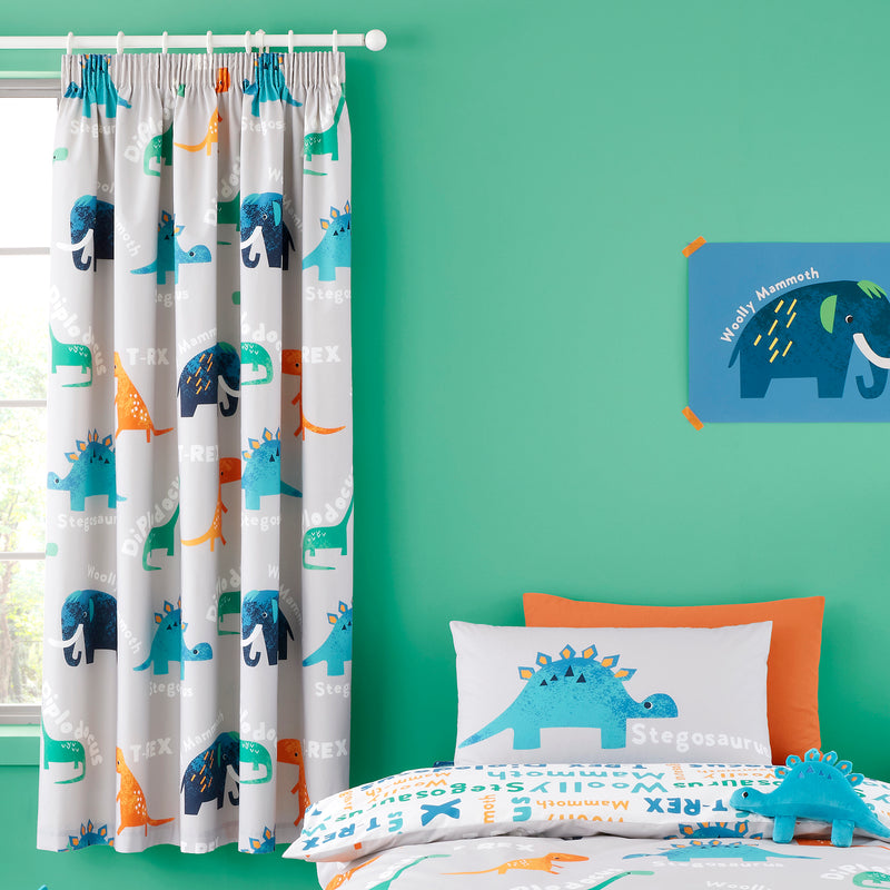 Cosatto D Is For Dino Pencil Pleat Curtains - 66" Width x 72" Drop matching with other matching bedding and nursery furniture | Curtains | Nursery Decorations | Nursery Furniture - Clair de Lune UK