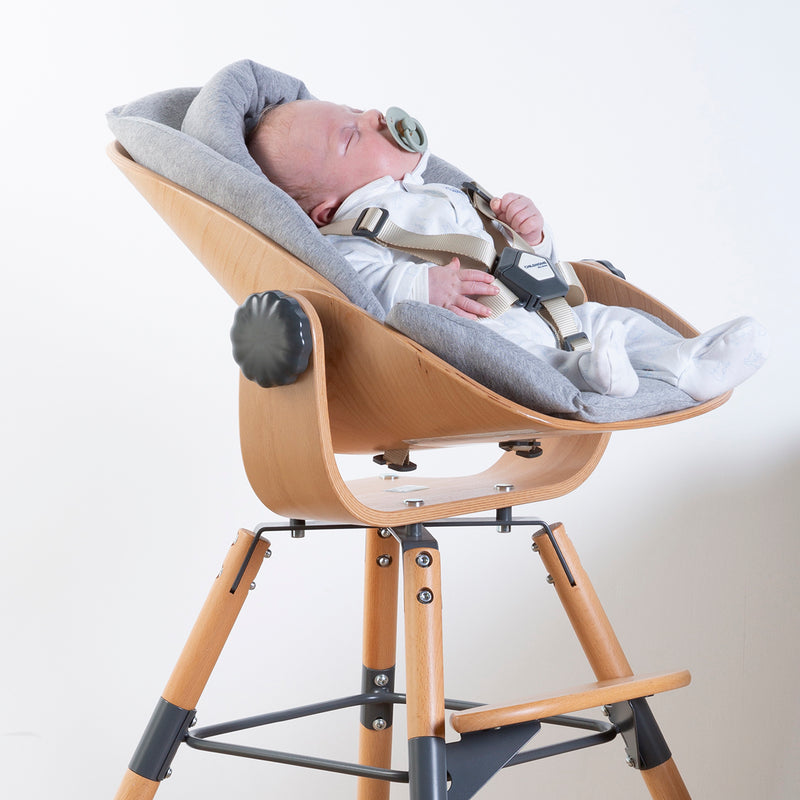 Baby sleeping on the Natural/Anthracite Childhome Evolu Newborn Seat (For Evolu & One80°) | Highchairs | Feeding & Weaning - Clair de Lune UK
