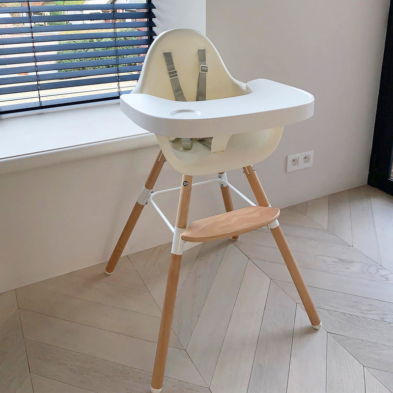 Childhome Evolu One.80° Chair - 2 In 1 with Bumper in a white kitchen | Highchairs | Feeding & Weaning - Clair de Lune UK