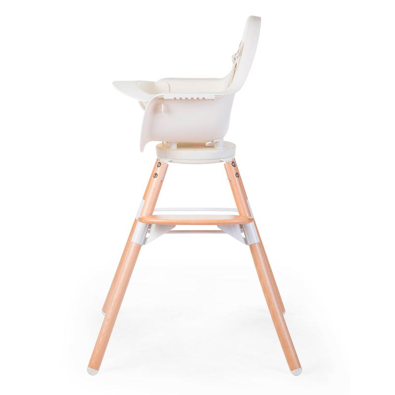 The side of the Natural/White Childhome Evolu 2 Chair - 2 In 1 with Bumper | Highchairs | Feeding & Weaning - Clair de Lune UK