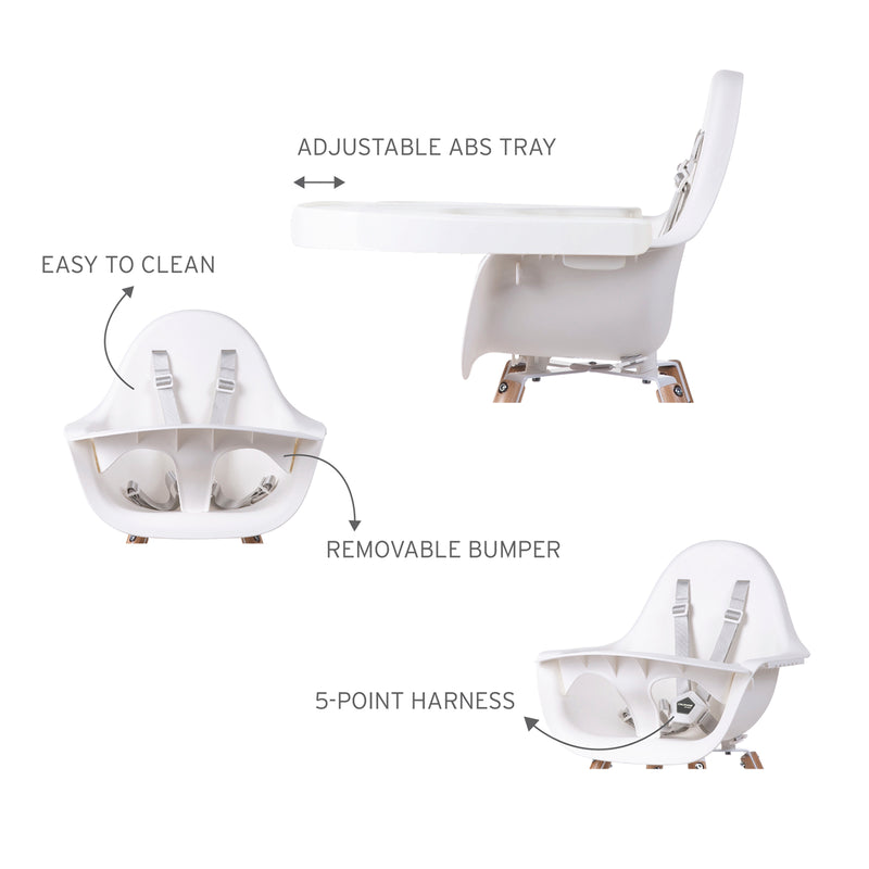 Easy care Natural/White Childhome Evolu 2 Chair - 2 In 1 with Bumper | Highchairs | Feeding & Weaning - Clair de Lune UK